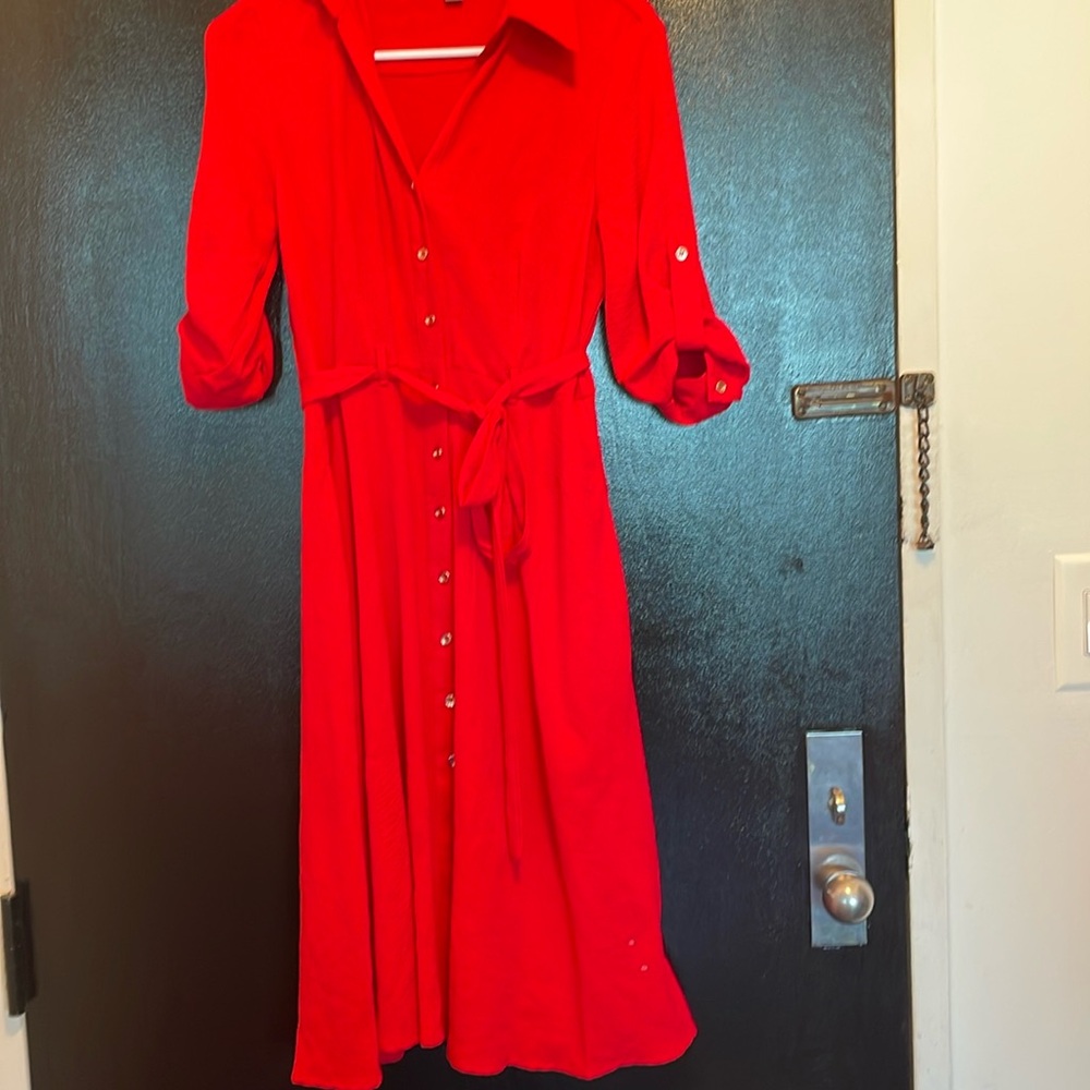 Sharagano Women's Button Front Pleated Shirt Casual Dress